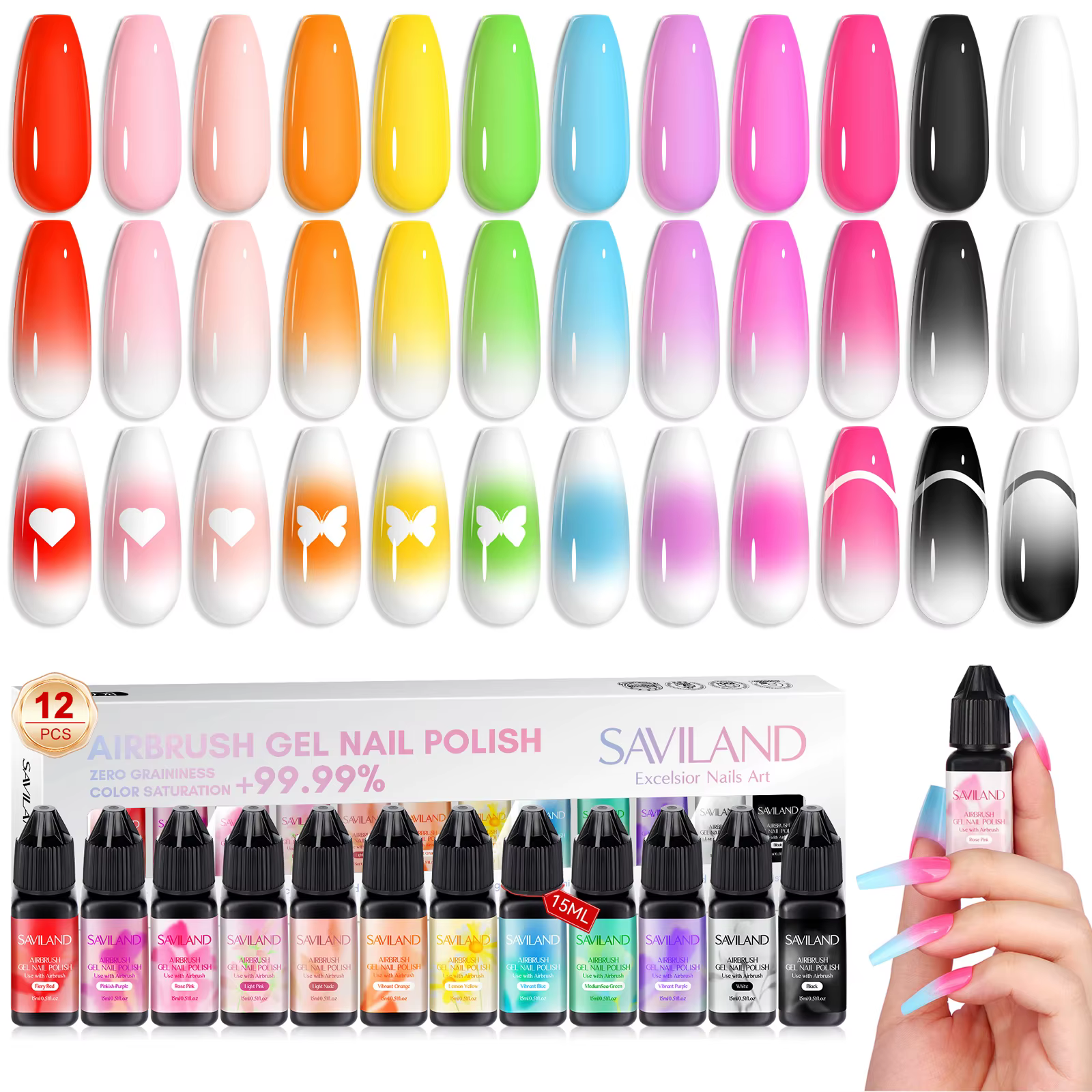 SAVILAND 12 couleurs vitalité aérographe Gel vernis à ongles brume Fine ongles pour couleur Spray po