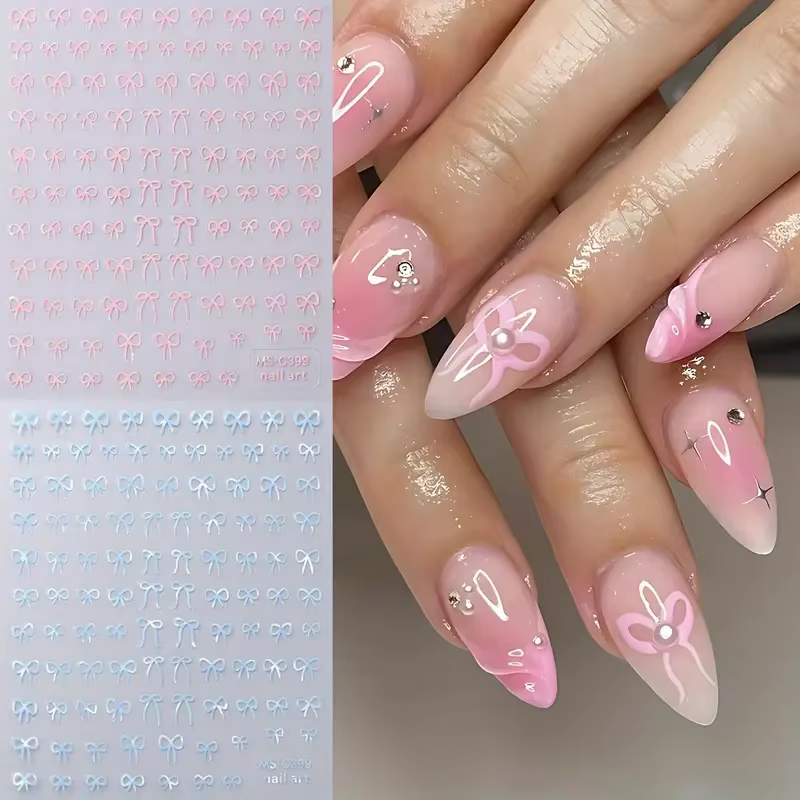 1/2 pièces noir blanc rose Mini nœud papillon Design Nail Art autocollant auto-adhésif dentelle ruba