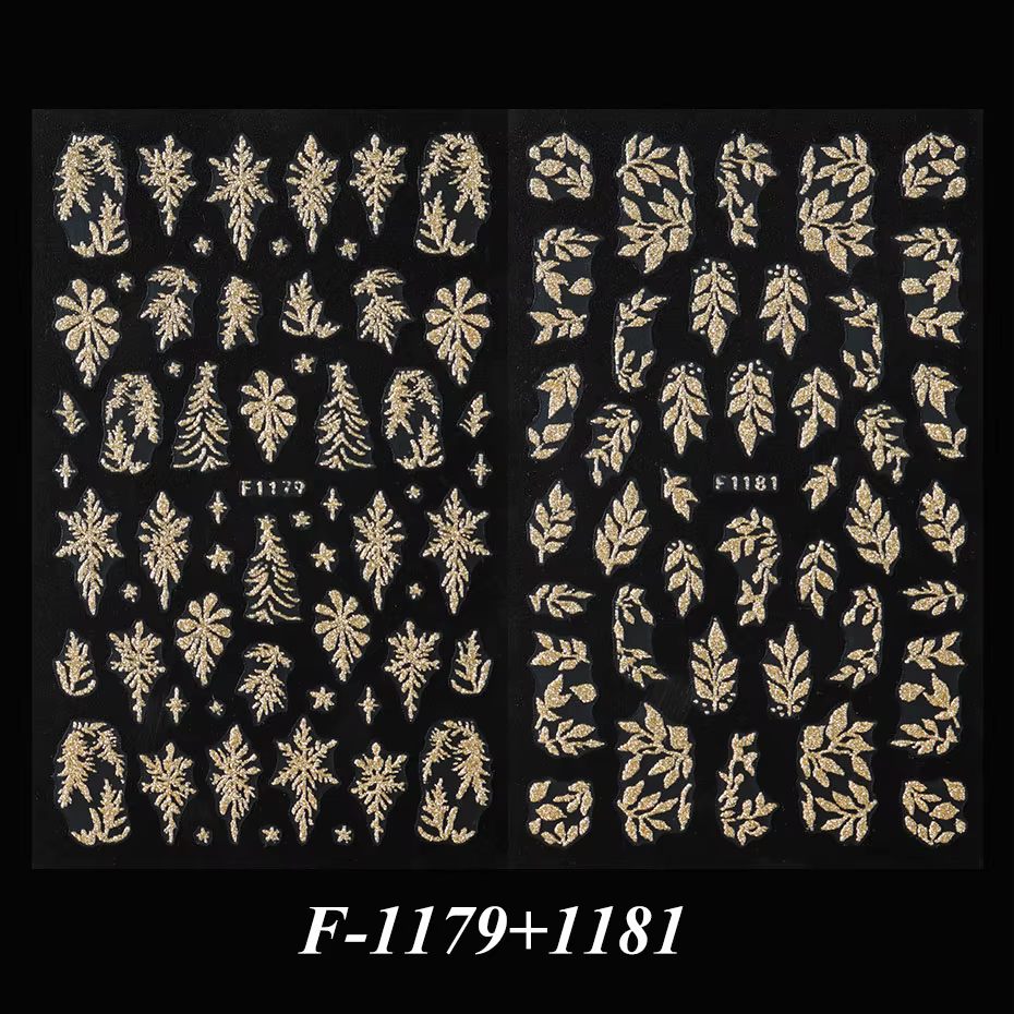 Autocollants pour ongles en feuilles dorées à paillettes, 2 pièces, arbres de noël brillants, curseu