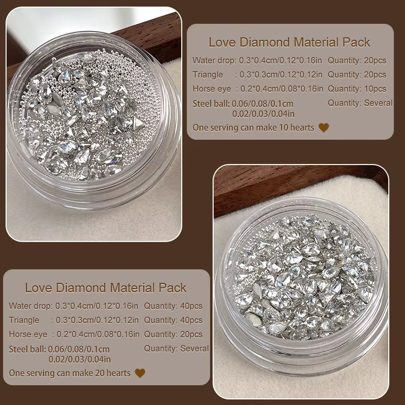 Ensemble de strass pour Nail Art en forme d'amour blanc, cristal multi-formes plat rose, perle ronde