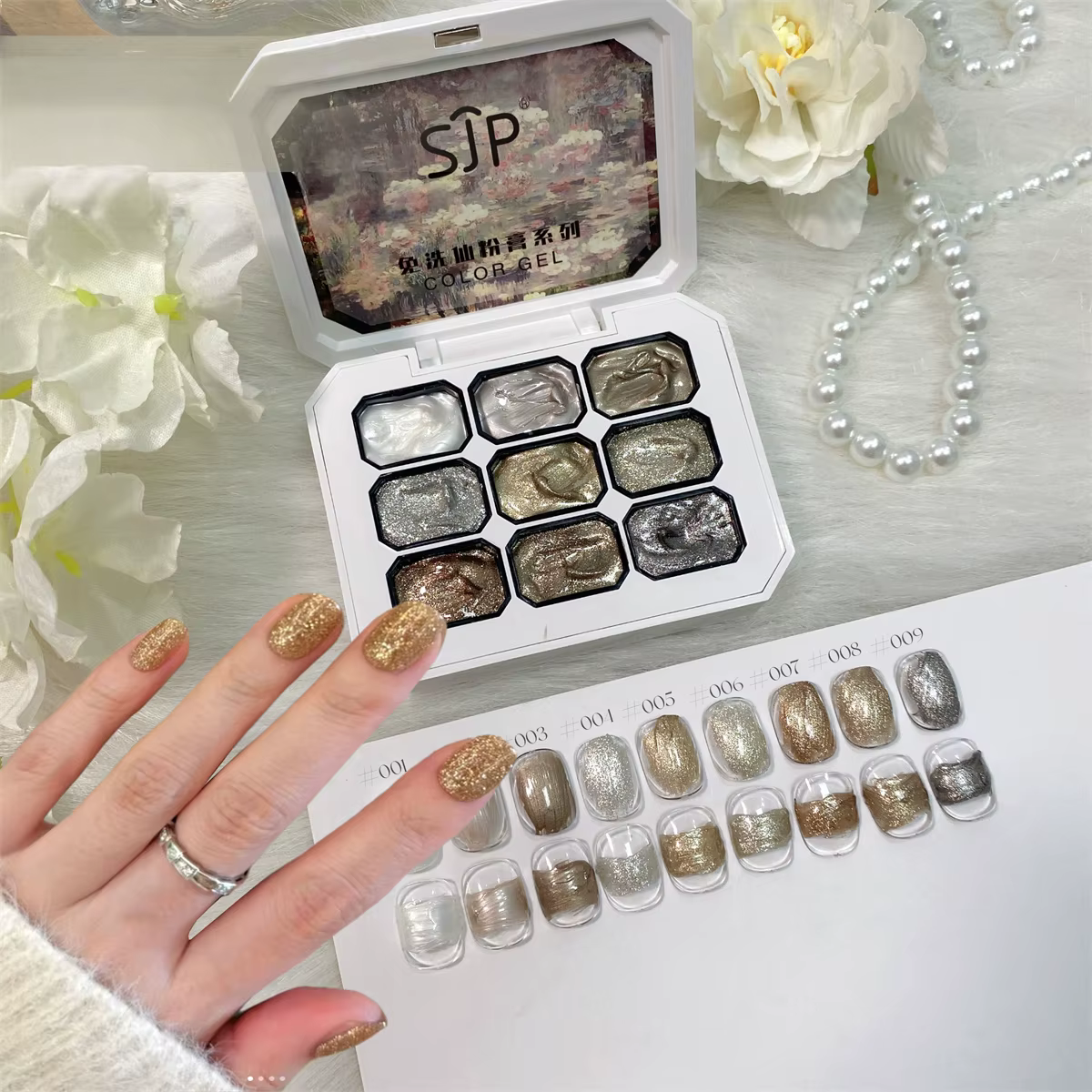 1 pièce Gel de vernis à ongles solide 9 couleurs, Gel à ongles effet diamant éclatant, Outil durable
