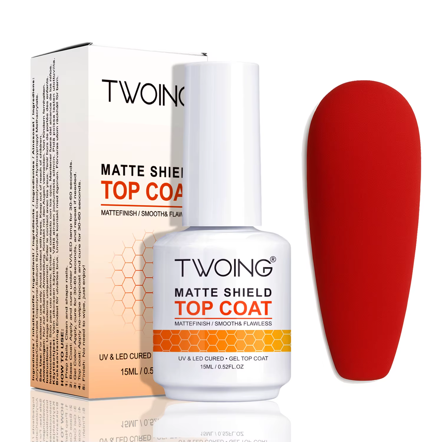 TWOING Top Coat Gel 15 ml Effet Mat Velours, Sans Résidu (No Wipe), Vernis de Finition pour Ongles e