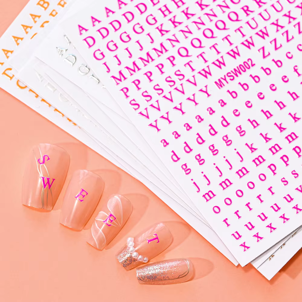 Autocollant pour ongles Alphabet 3D, 1 pièce, Laser argent/or, 26 lettres anglaises, décalcomanies p