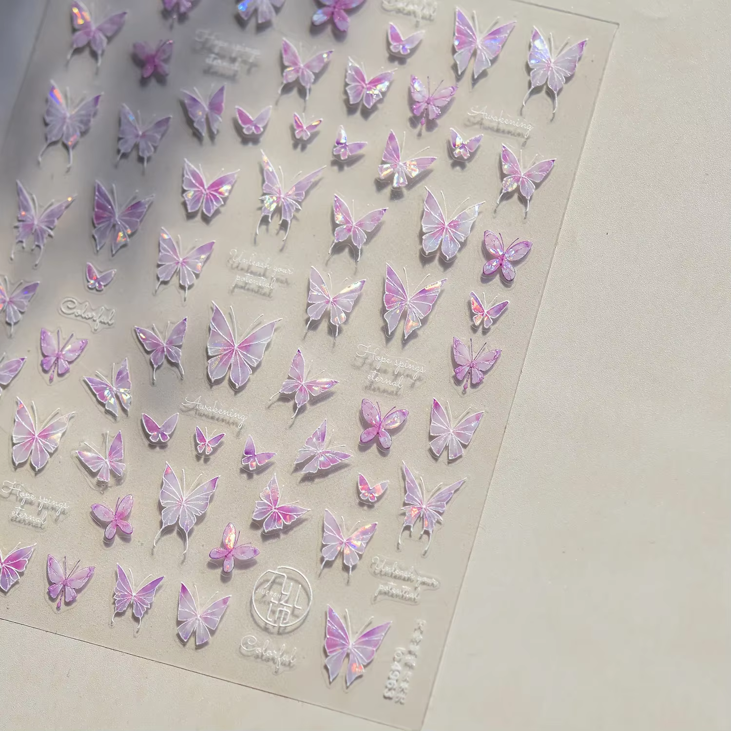 Autocollants adhésifs doux 5D pour Nail Art, dégradé blanc rose, fleur papillon, étoiles brillantes,