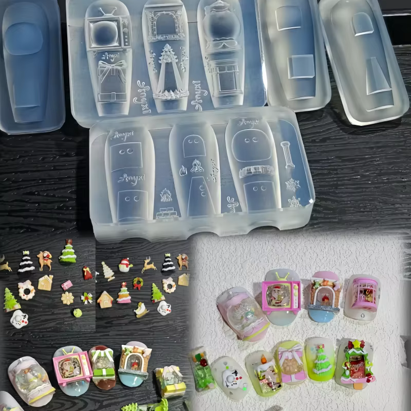Moule 3D Transparent pour Nail Art, boule de cristal, avec étoiles, cœurs, flocons de neige et nœud 