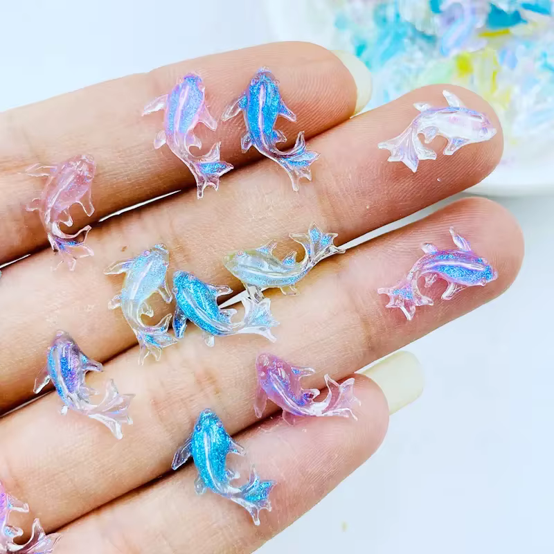 20 pièces 3D Kawaii résine mixte poisson Nail Art décorations dessin animé glace Transparent strass 
