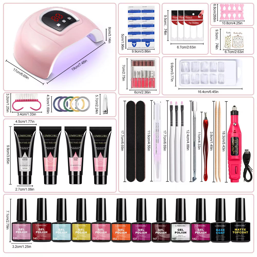 LIMEGIRL Kit de vernis à ongles Gel UV Soak Gel Base Coat Outil de polissage avec lumière LED et per