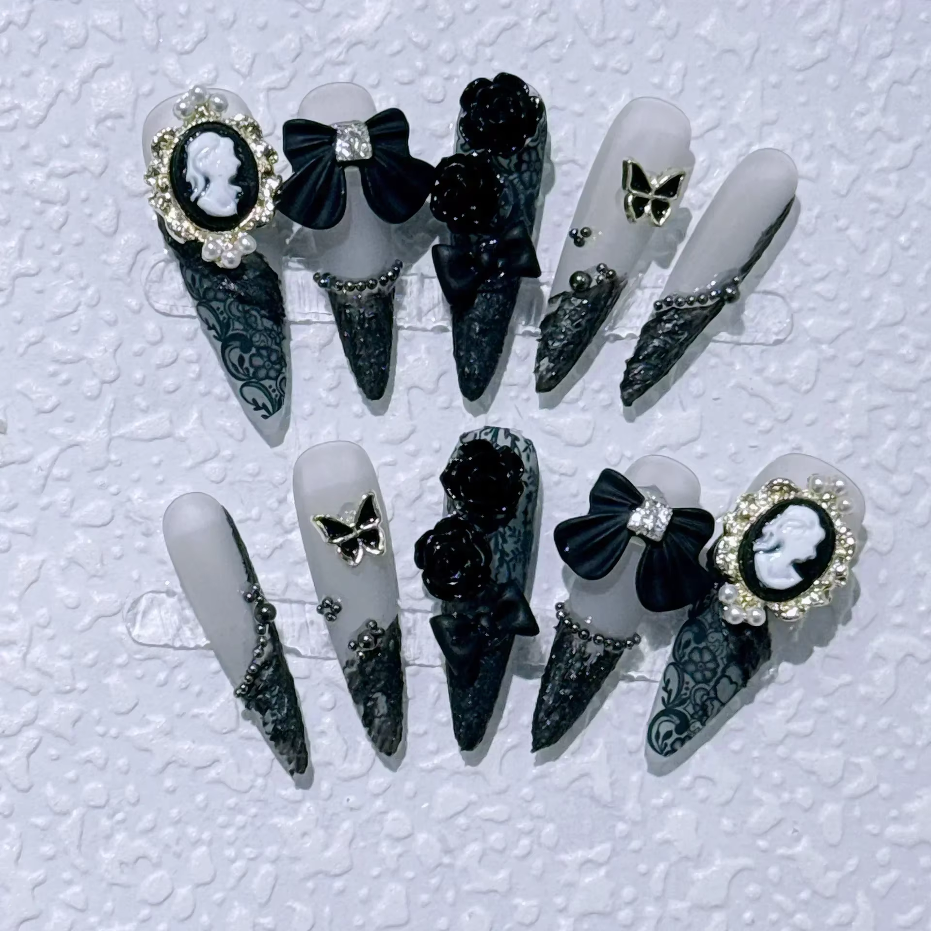 Faux ongles de Ballet longs et détachables, avec papillon et camélia, Design Y2k, couverture complèt