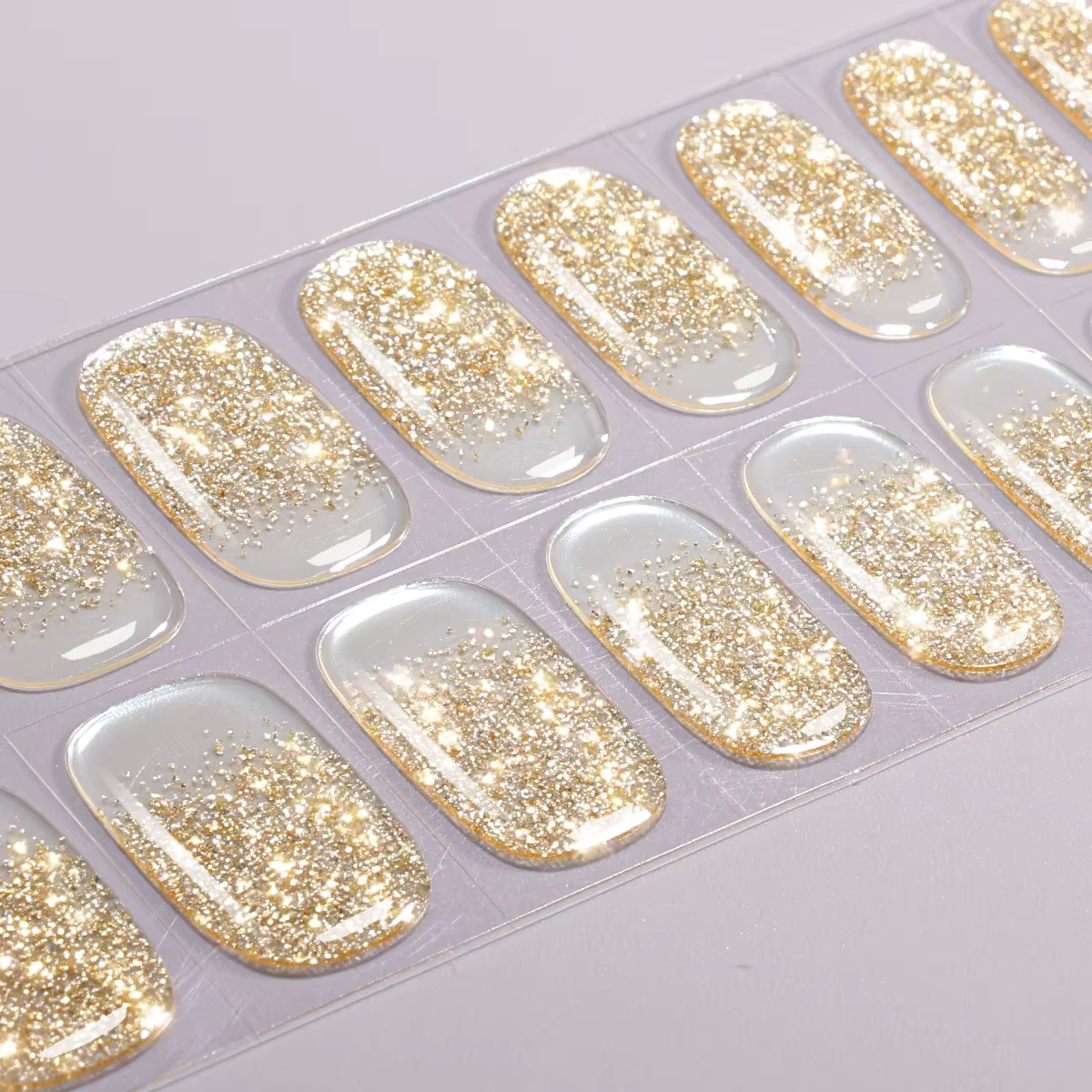 Bandes pour ongles en Gel Semi-durci scintillant, 16 pointes, enveloppes pour ongles auto-adhésives 