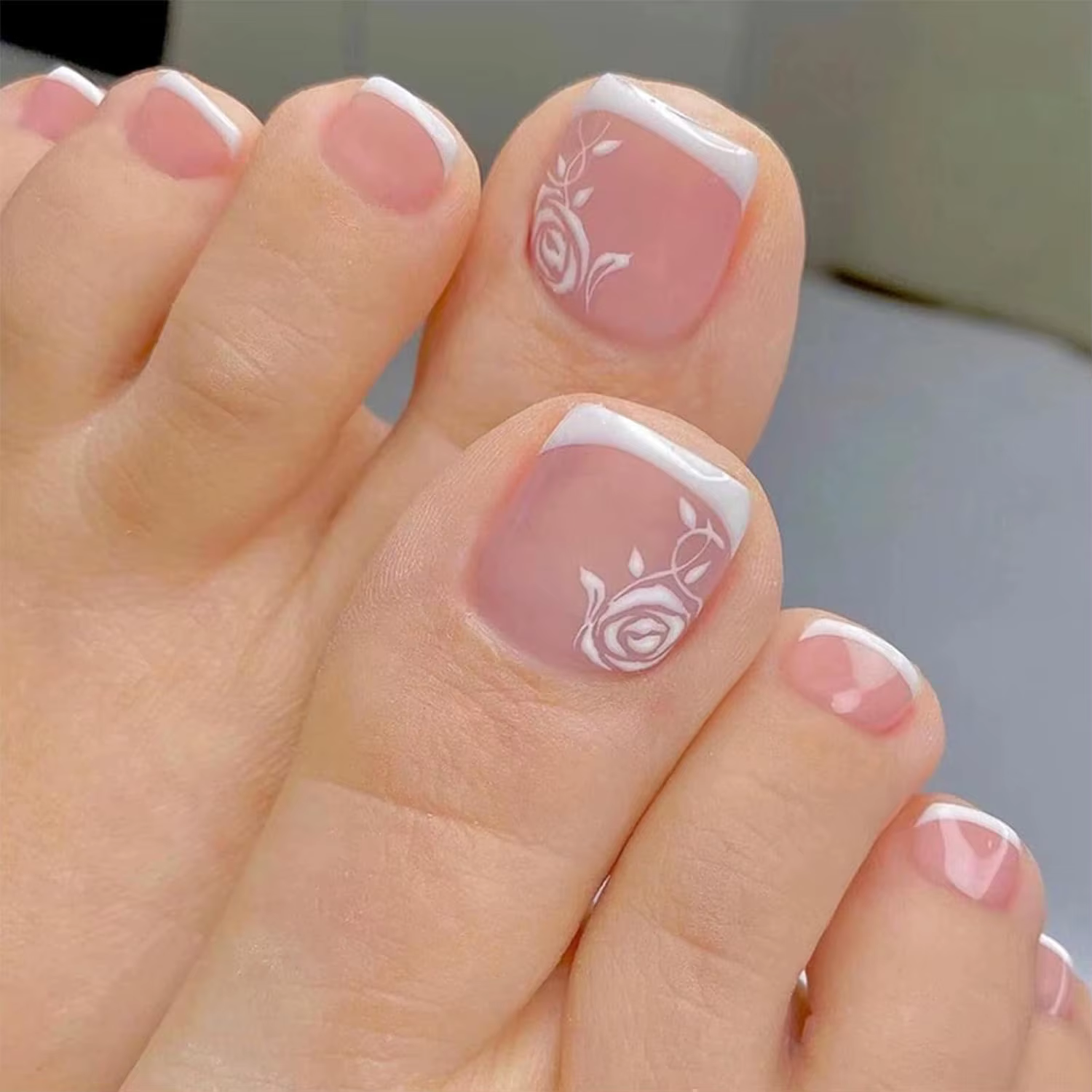 24 pièces presse sur les ongles français pointu rose faux ongles avec brillant couverture complète a