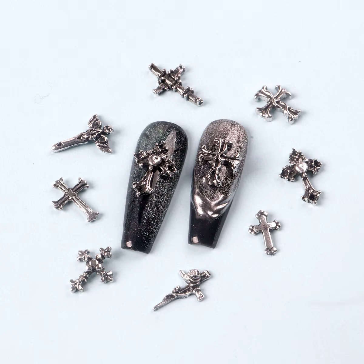 TSZS 50 pièces/sac mélange Punk 3D rétro croix bijoux Nail Art breloques mélange forme gris croix on