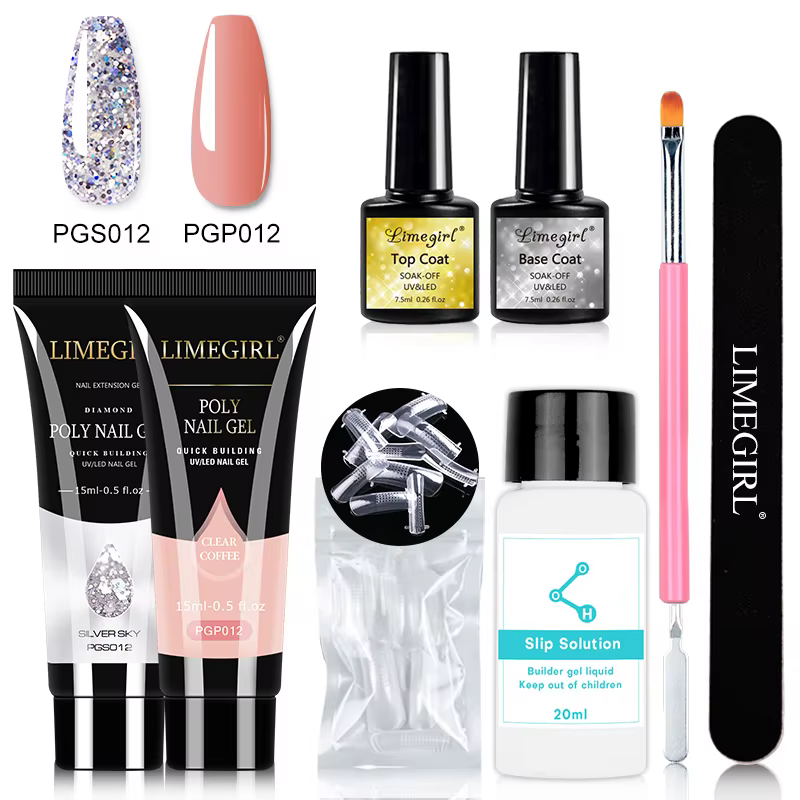 Kit de Nail Art LIMEGIRL : Gel Poly Extension, Gel Soak-Off, Gel Acrylique et Vernis pour Débutants 