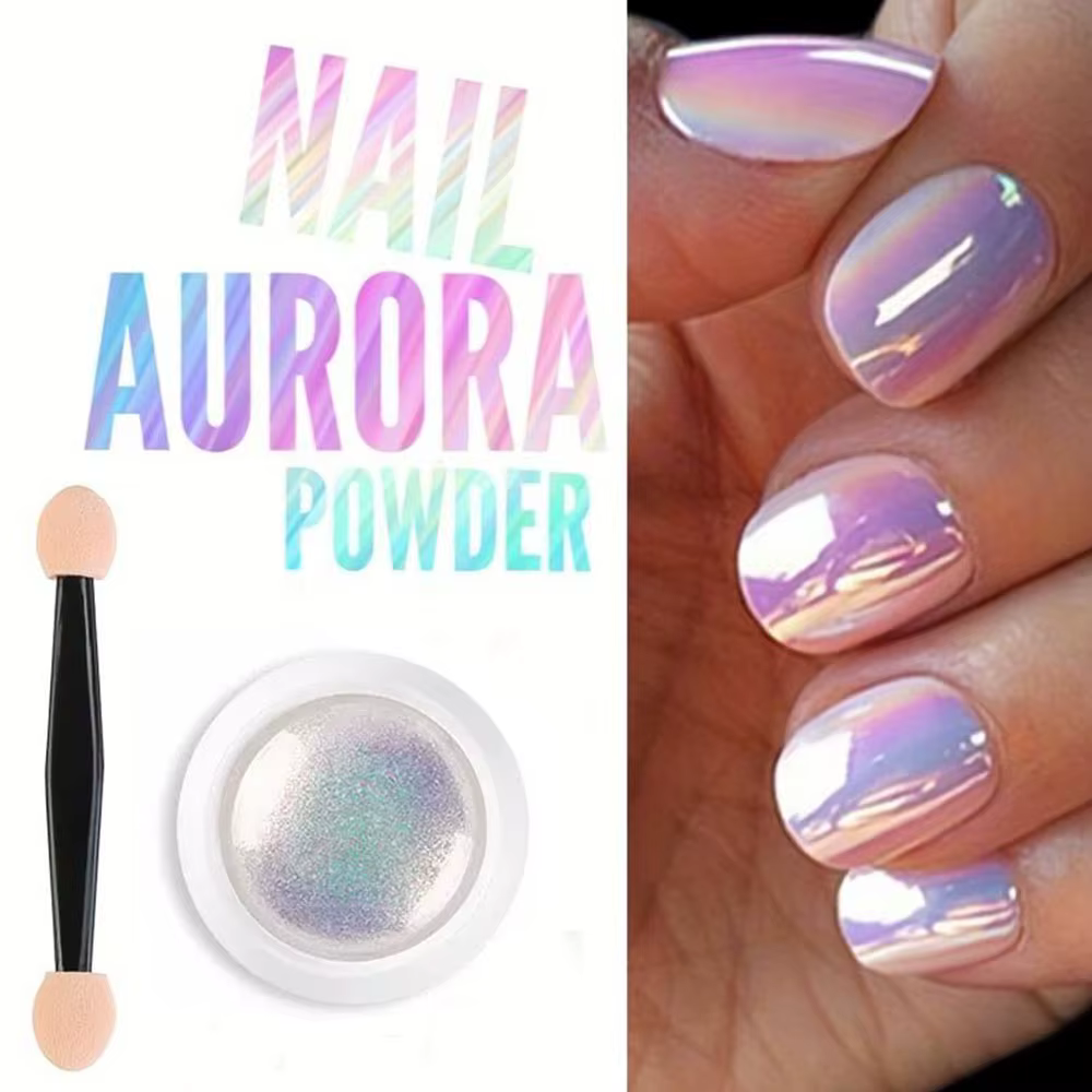 Poudre à ongles effet perle, 1 pot, miroir aurore chromé, sirène, poudre d'art pour ongles, arc-en-c