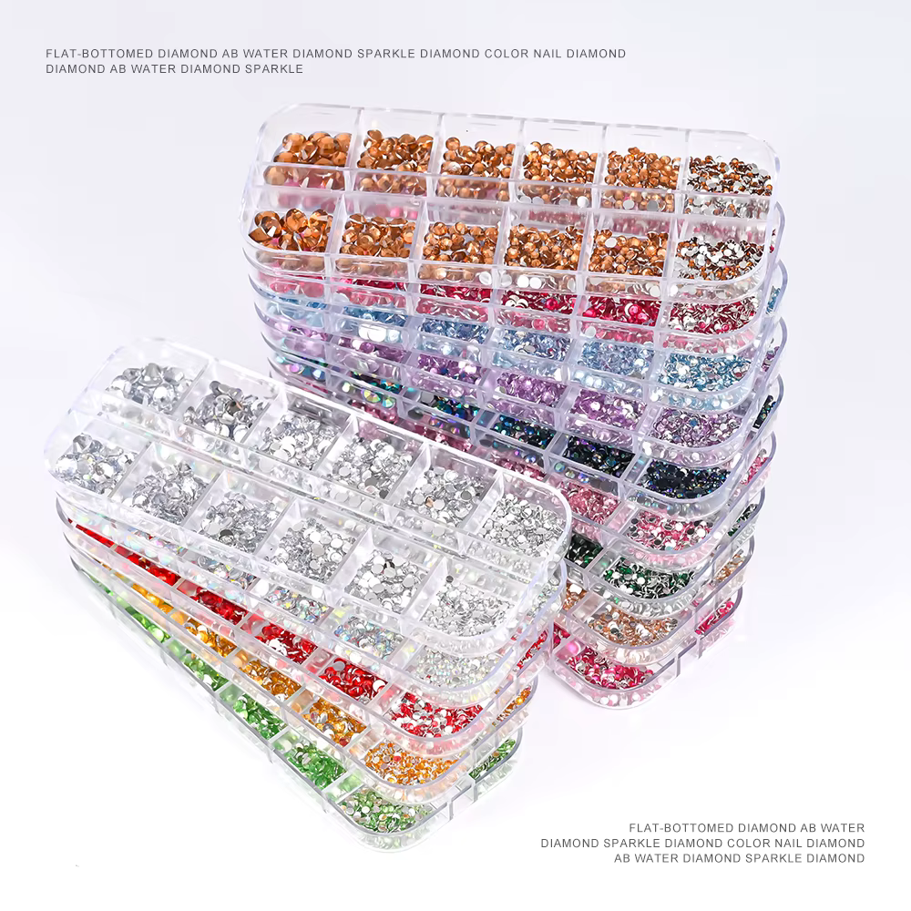 1.5mm-5mm Champagne verre cristal Nail Art gemmes 12 grilles Flatback SS4-SS16 mixte Nail Art strass