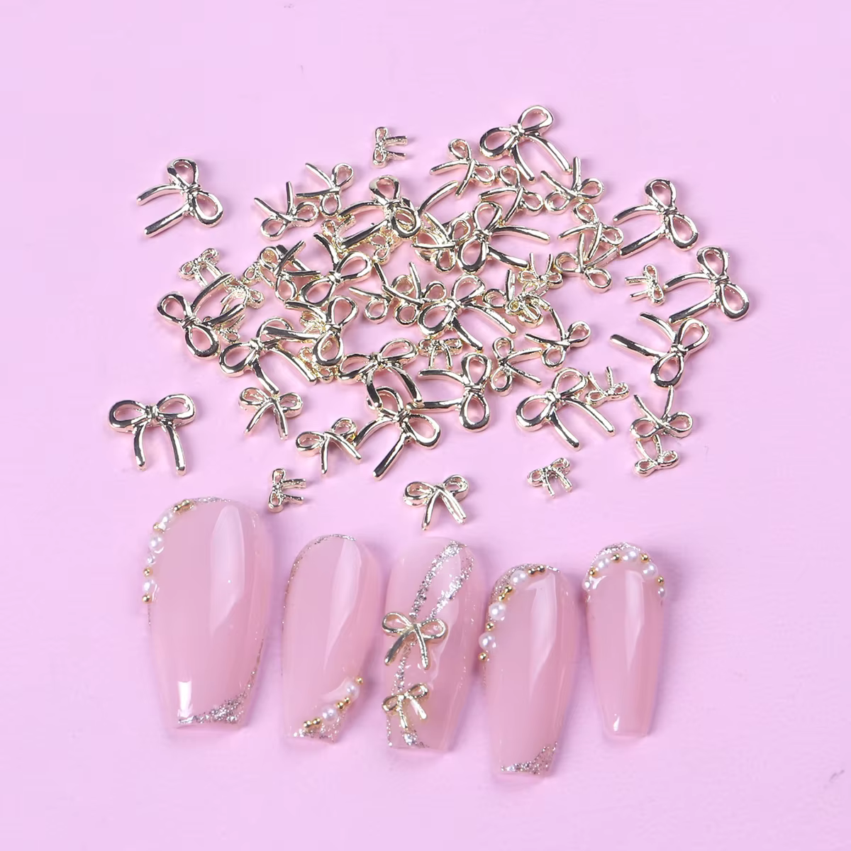 50 pièces mélange Multi taille 3D or nœud papillon breloques pour ongles en métal arc alliage Nail A