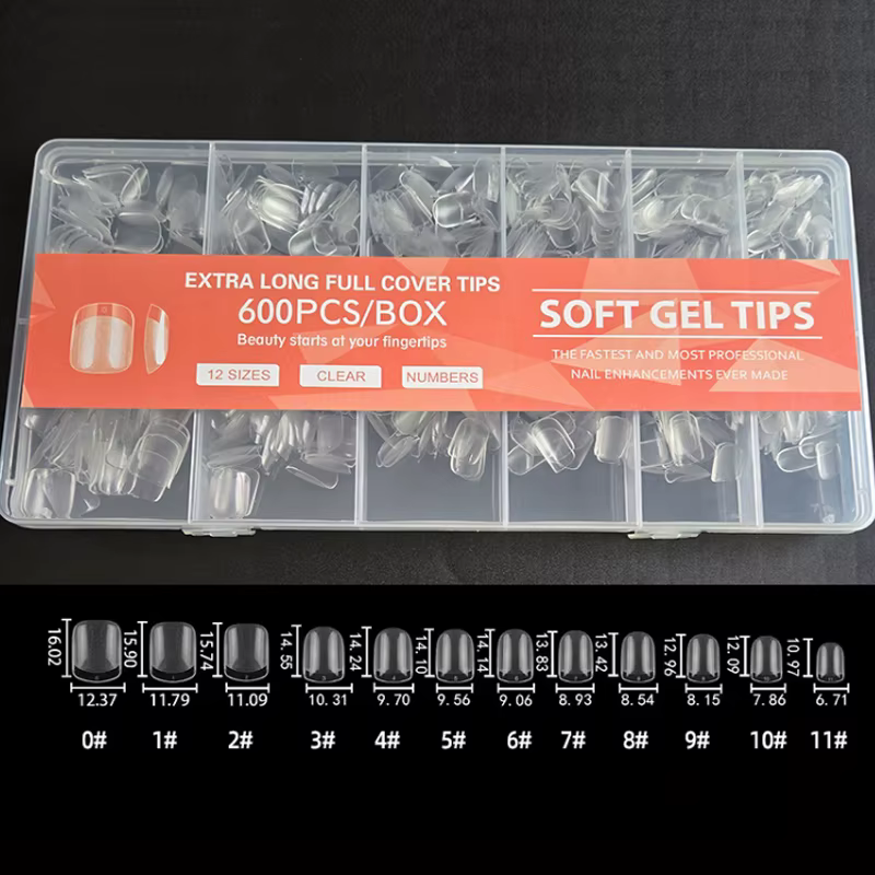 600 faux ongles en gel souple, courtes, carrées, en forme de cercueil ou d'amande, capsules X pour e