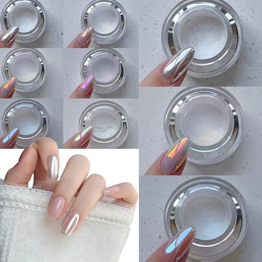 Poudre à ongles blanche au clair de lune, 0.2g/1 pot, miroir magique aurore, Pigment chromé, poudre 