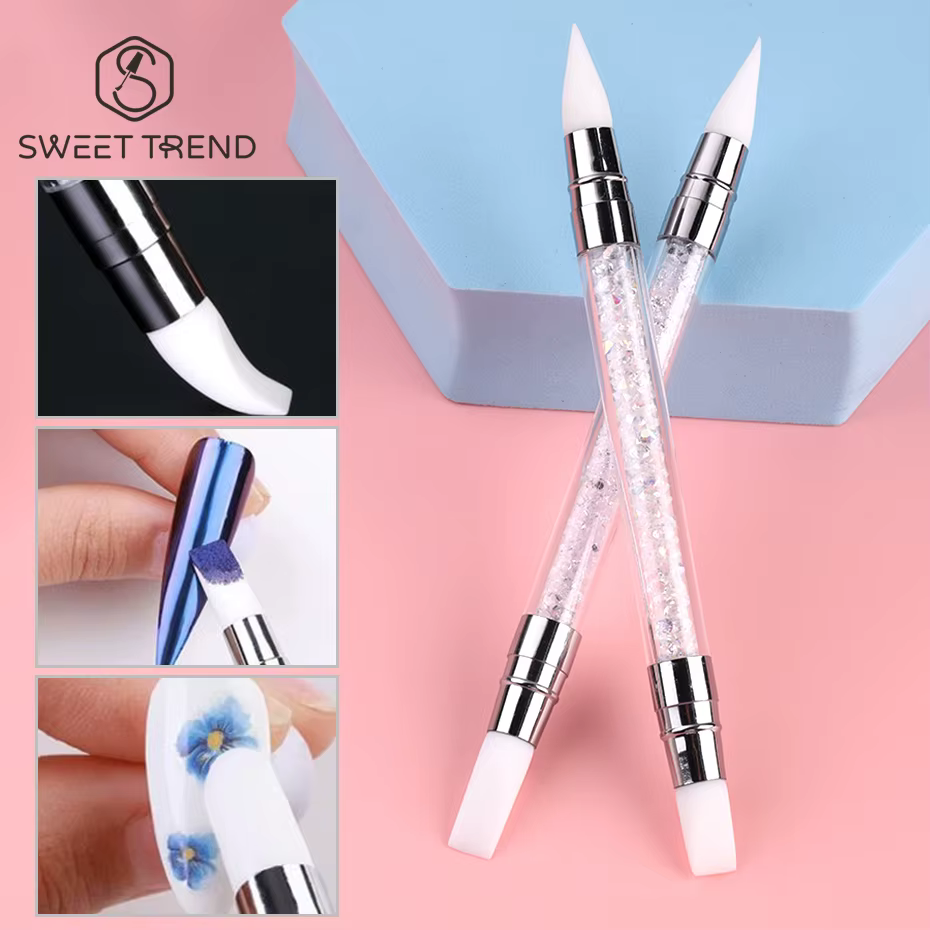 Stylo à Double tête en Silicone pour Nail Art, sculpture de fleurs, bâton de colle réglable, brosse 