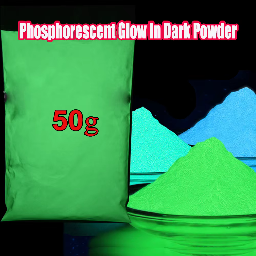 Poudre de phosphore lumineuse pour ongles, 50g, vert/bleu/rouge, pigment qui brille dans la nuit, 12