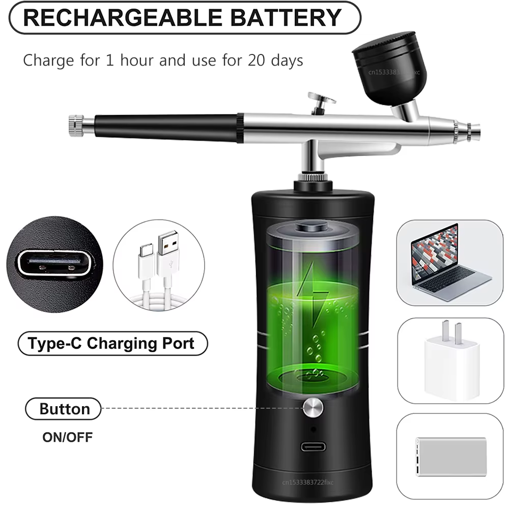 Aérographe avec compresseur pour la peinture des ongles, aérographe portable sans fil, mini pistolet