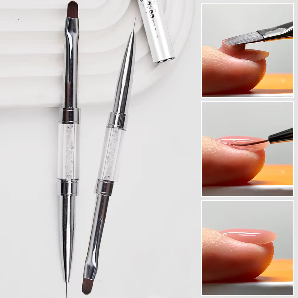 Brosse professionnelle de conception de Construction d'ongles à double extrémité, revêtement de Gel