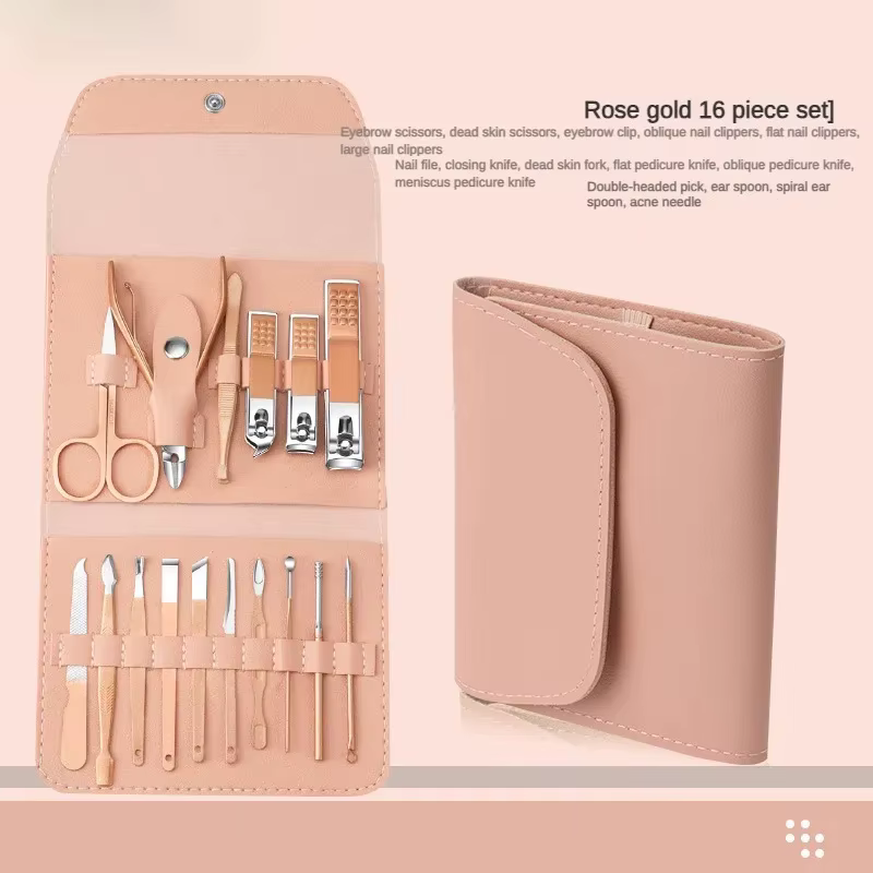 Ensemble de manucure professionnel 16 pièces, kit complet en acier inoxydable, ensembles de pédicure