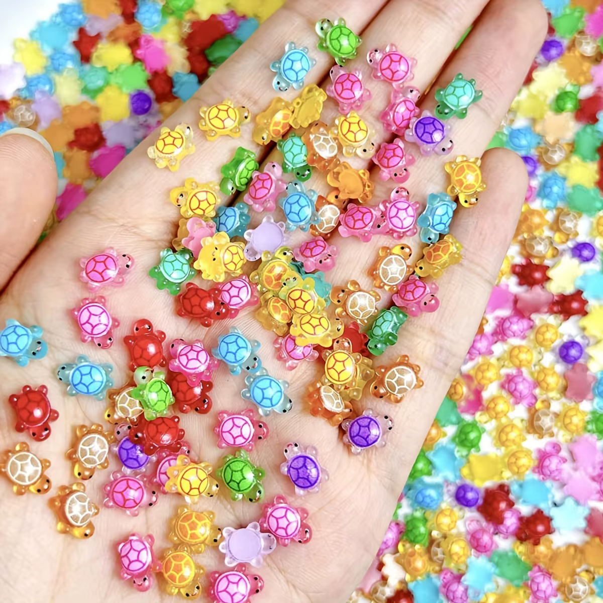 20 mini décorations lumineuses pour ongles en forme de tortue, en résine, mignonnes, bijoux colorés