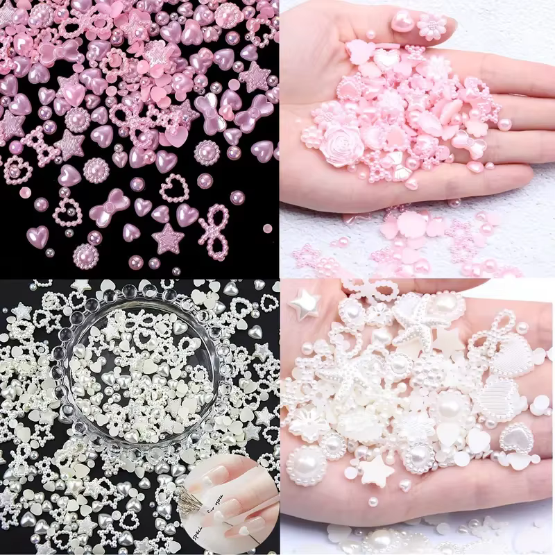 50 pièces Y2K 3D perles breloques pour ongles coeur étoile lune Nail Art breloques mélangées breloqu