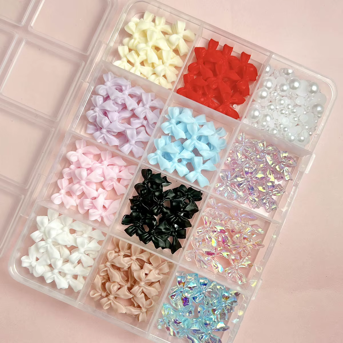 Boîte de nœuds de ruban doux 3D, plusieurs couleurs, breloques pour ongles en résine, perles artific