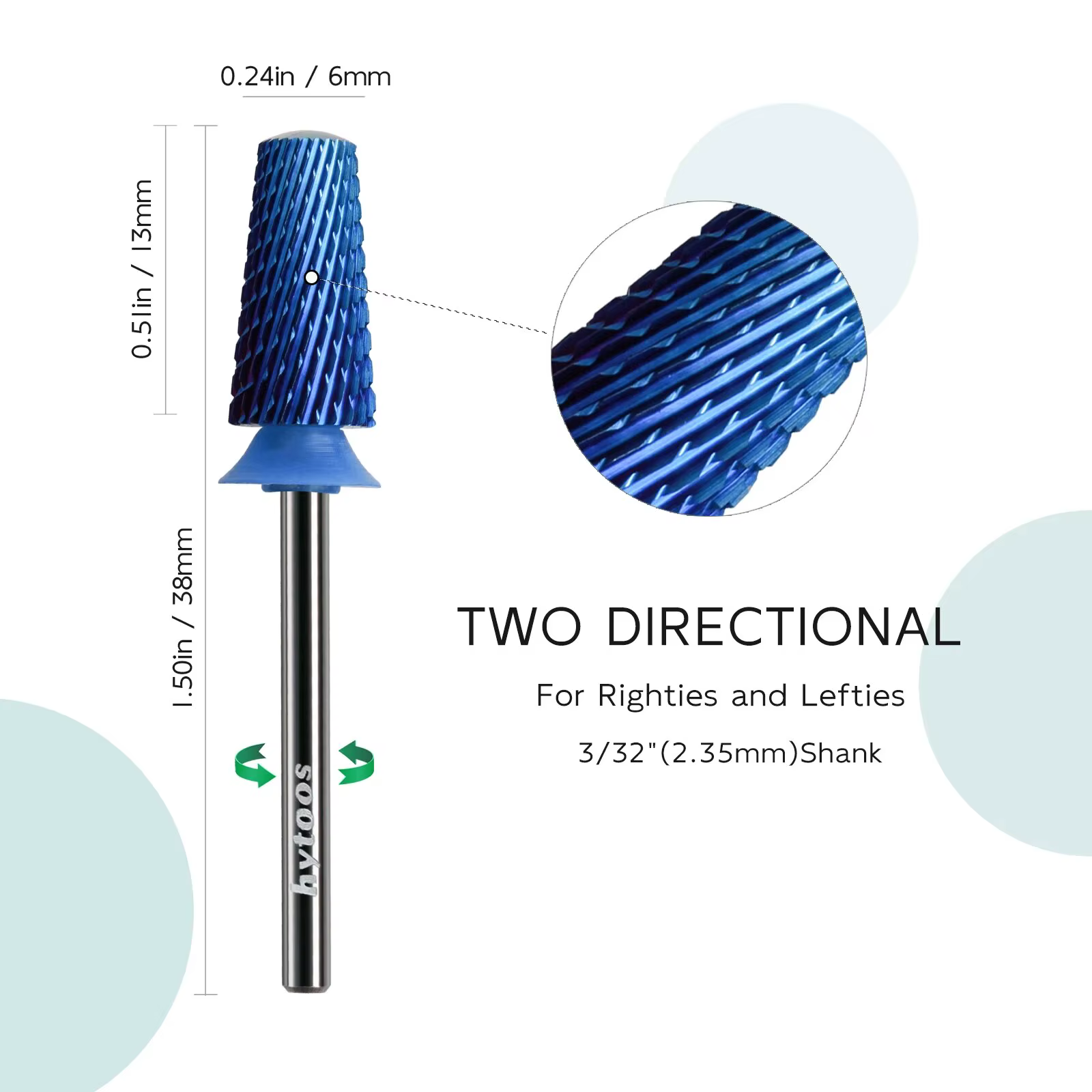 HYTOOS bleu Nano sécurité forets à ongles coniques 3/32 forets en carbure arrondis pour ongles foret