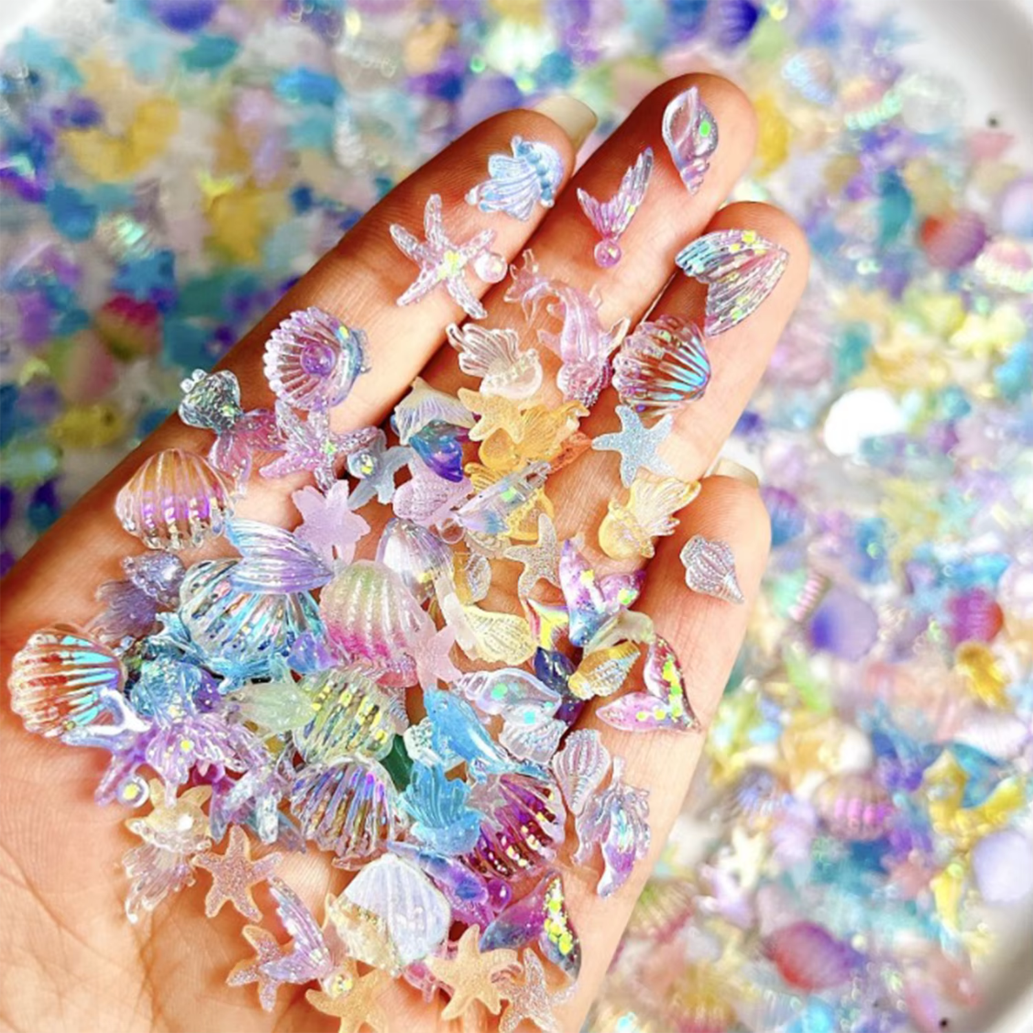 50/100 pièces créer une perle d'ongle de coquille de simulation 3D, méduse translucide de couleur, s