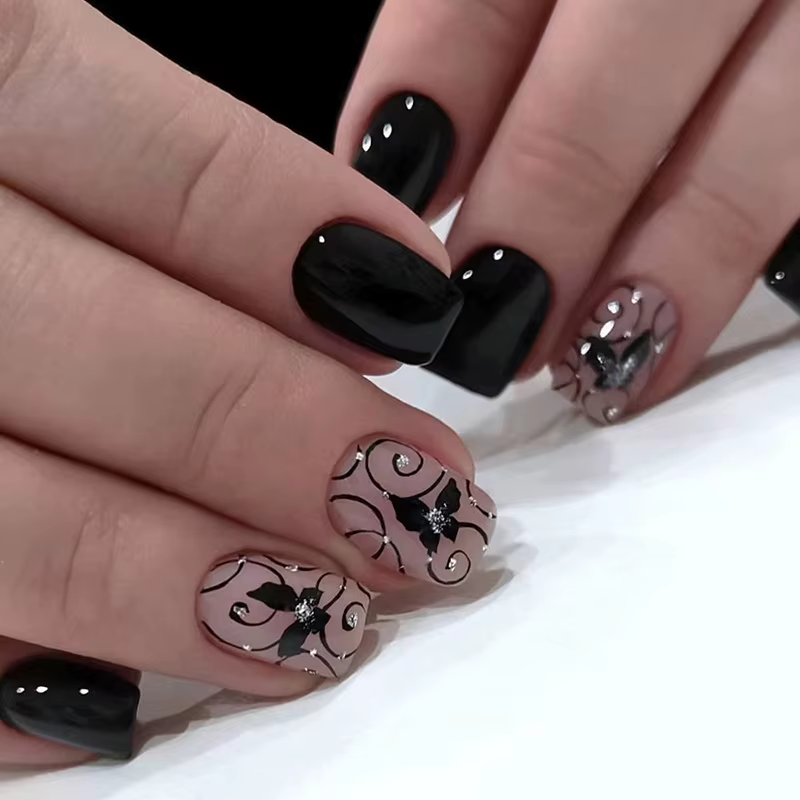 Faux Ongles Courts à Presser pour la Saison Printemps Été, 50 Styles de Fleurs, Papillon, Pointes d'