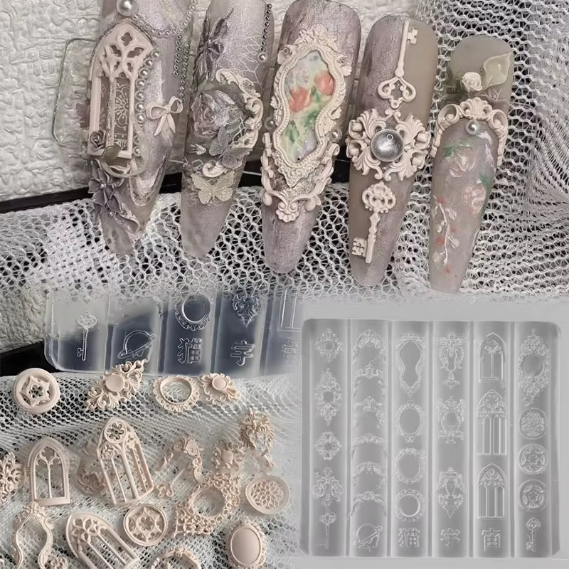 Décoration 3D en Silicone pour Nail Art, Collection de motifs rétro européens, bougeoir, modèle Tran