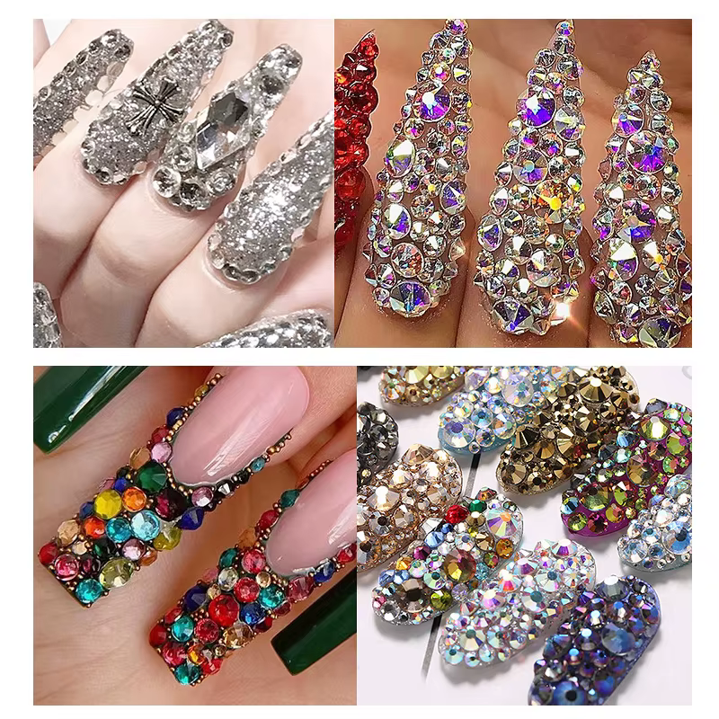 nail art  accesoires ongle decoration strass ongle Strass multi-tailles 3D cristal, 3 pièces/ensembl