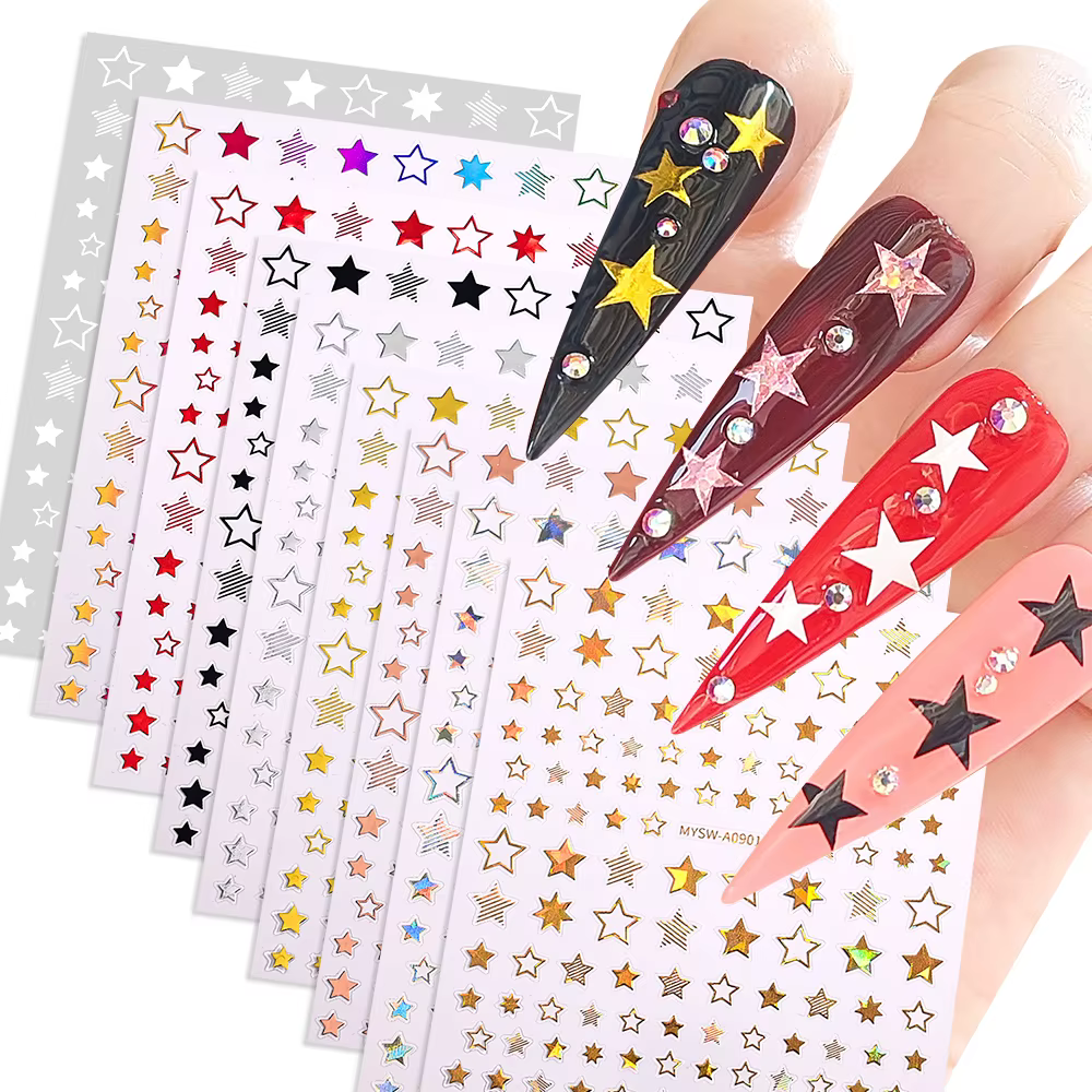 Ensemble d'autocollants étoiles 3D pour Nail Art, décalcomanies or/argent/or Rose, autocollants étoi
