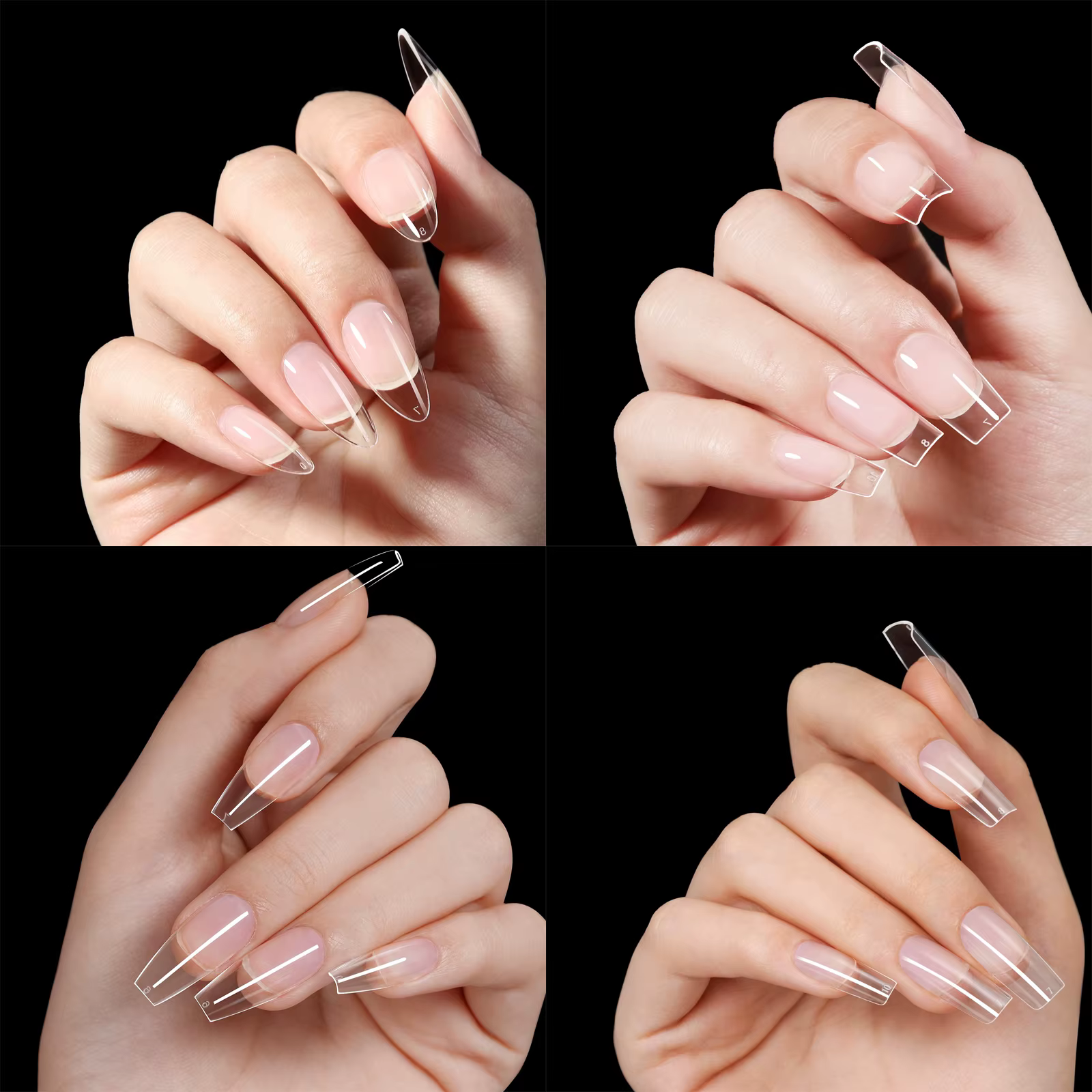 120 pièces ensemble de pointes d'ongles claires cercueil amande mince Stiletto ovale carré et plus d