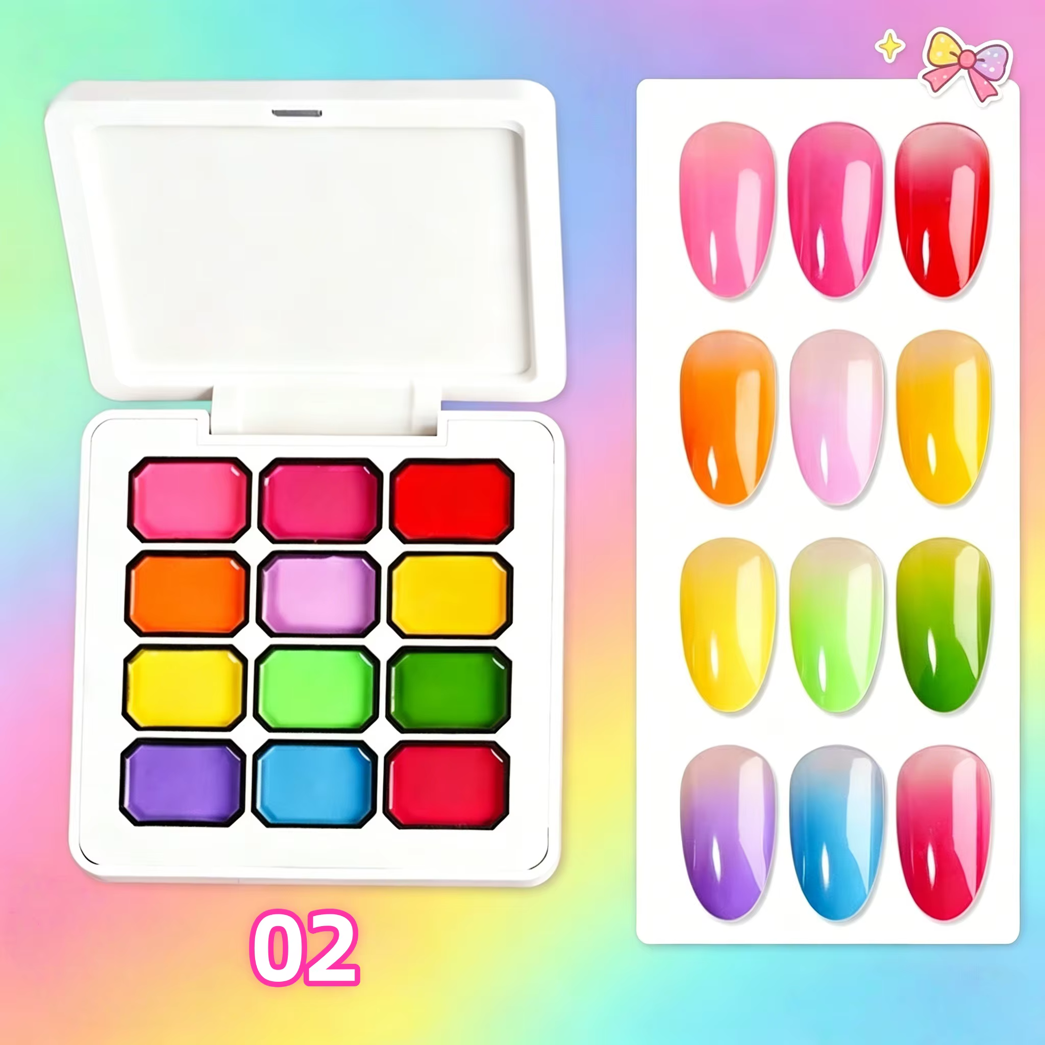 Kit de vernis à ongles adhésif 12 couleurs arc-en-ciel, haute saturation, couleur brillante, nail ar