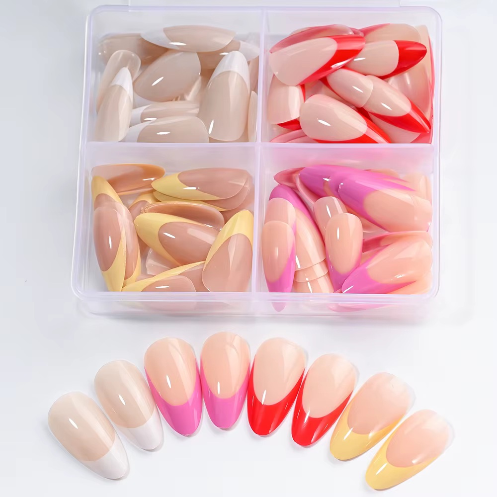 96 pièces/boîte mixte moyen amande français faux ongles blanc/rouge/rose/jaune français presse sur o