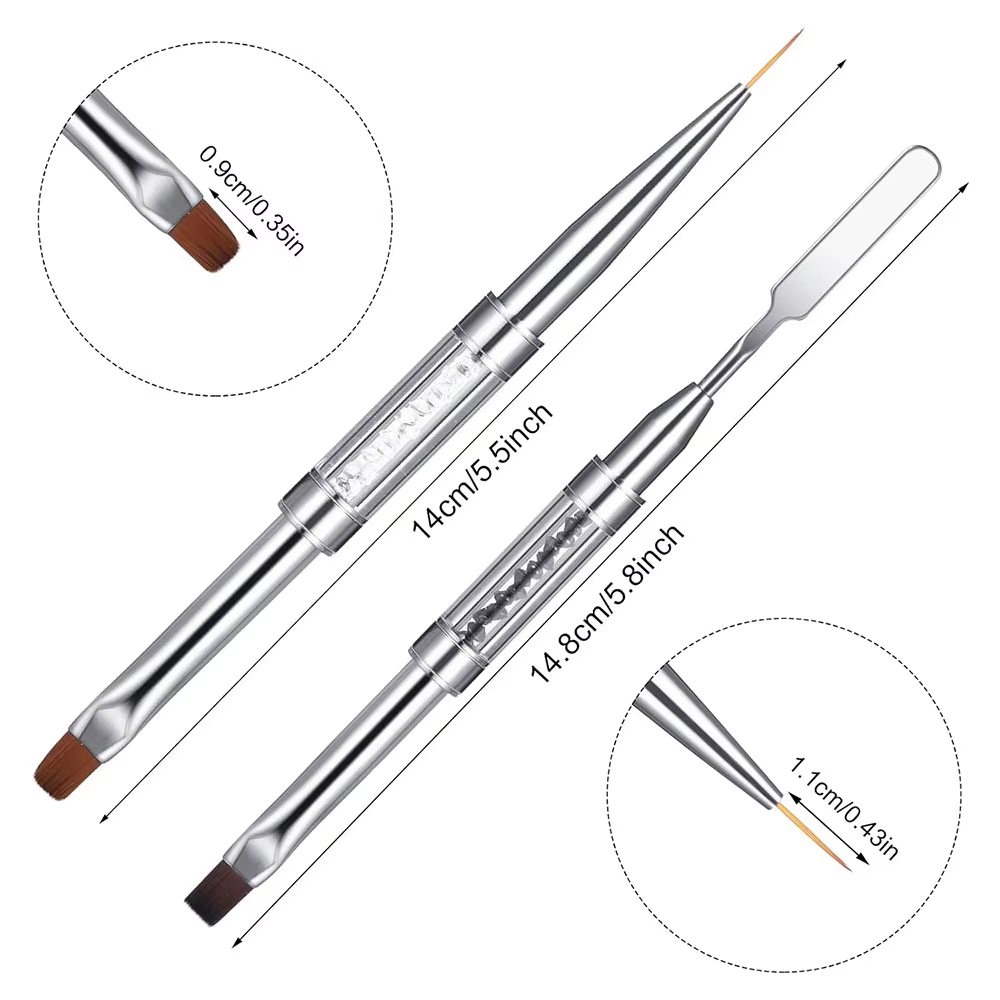 Brosse à ongles dure à double extrémité, constructeur de Gel, poignée en strass, pointe française po