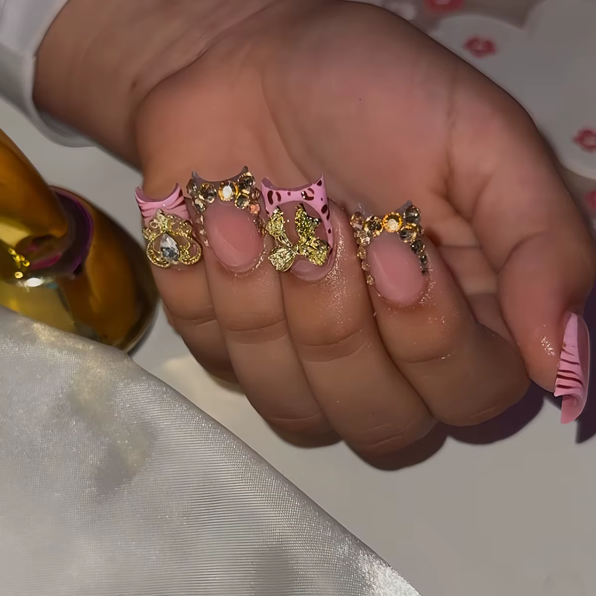 Faux ongles en bec de canard détachables, imprimé léopard Y2k, rose, court, à pression, fleur, couve