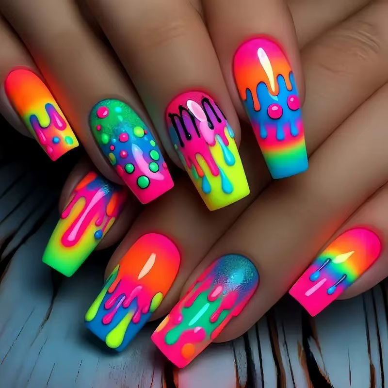 Faux ongles courts, moyens et longs, pour femmes, pointes de ballet carrées en amande, animaux migno