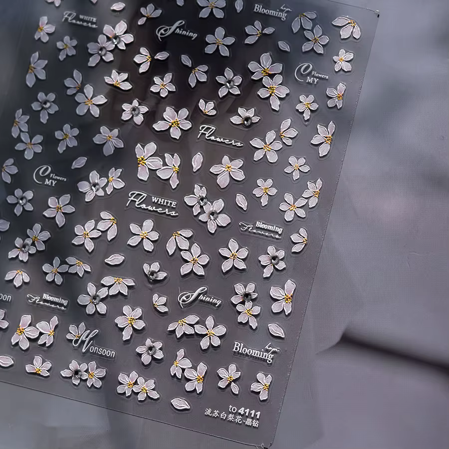 Fleurs élégantes Nail Art autocollants 5D cristal diamant ongles décorations autocollants gland blan