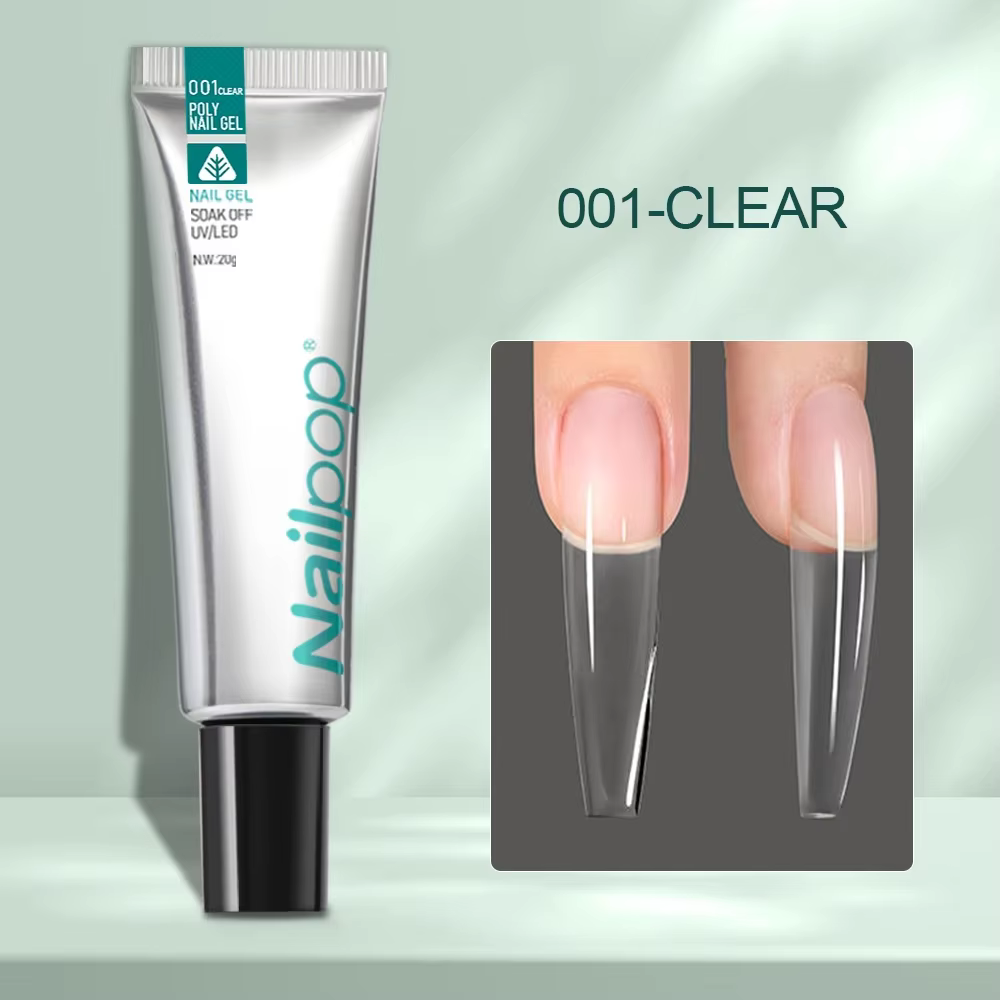 Nailpop Gel acrylique poly pour ongles en 6 couleurs, transparent/nude, extension rapide des ongles,
