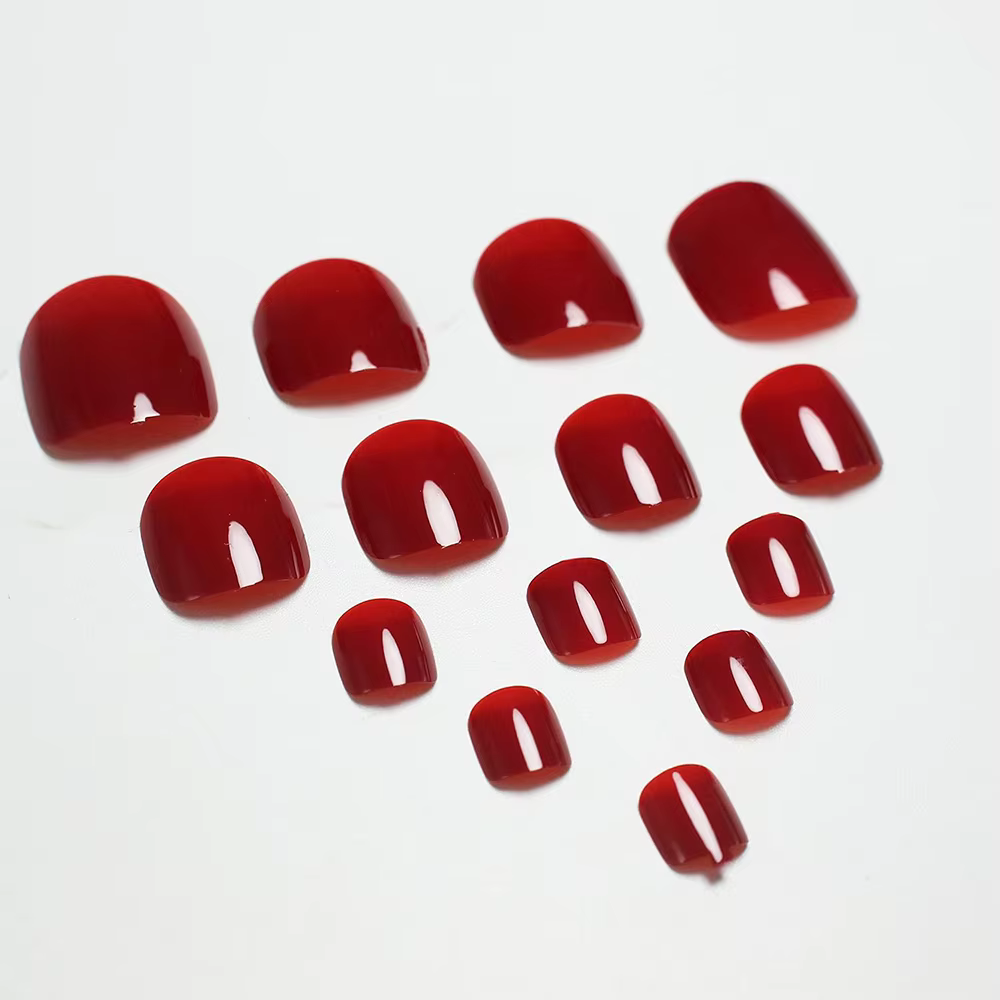 24 pièces rouge/blanc/noir/jaune/vin rouge ongles faux orteils ongles naturel-couleur unie carré pre
