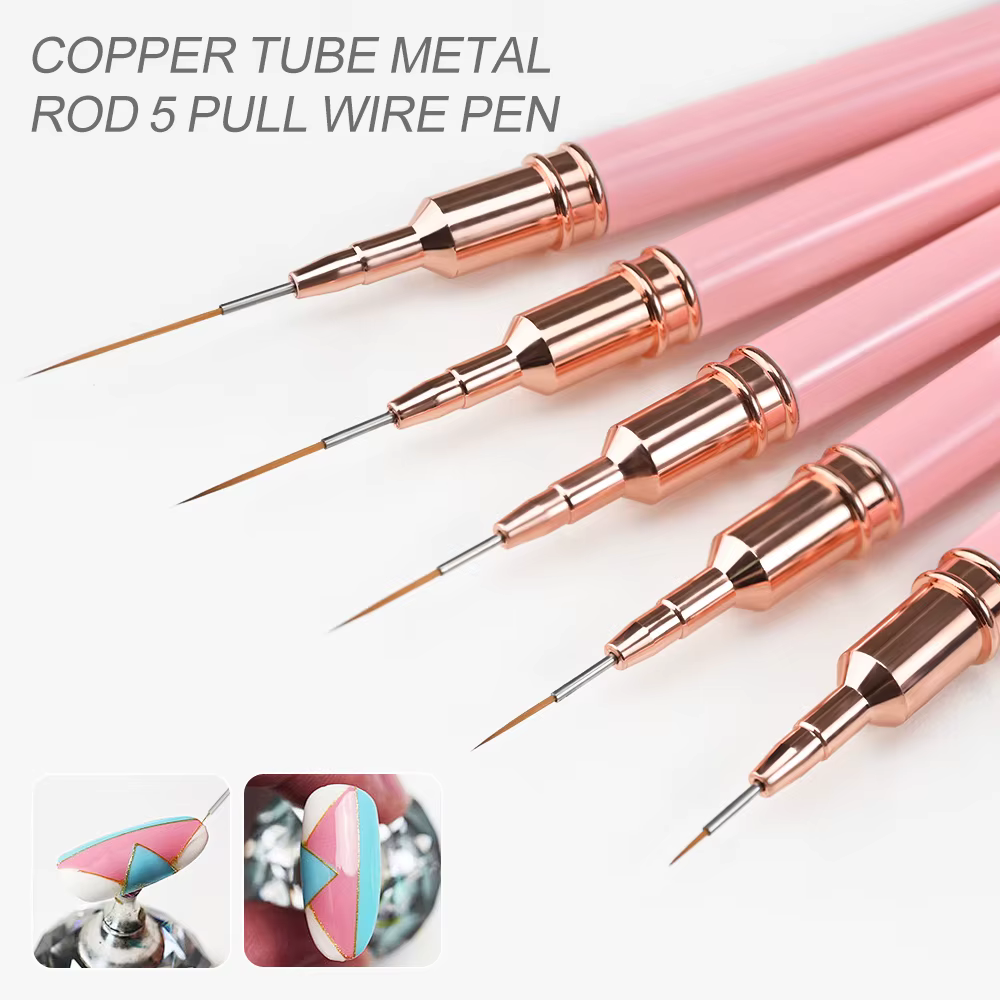 7/10/12/15/20m rose français Nail Art Liner peinture brosse 5 pièces/ensemble Ultra-mince lignes all
