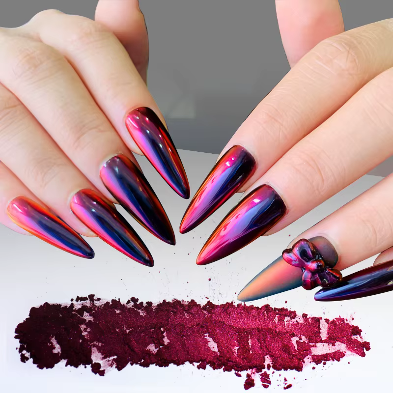 HNDO rouge-noir dégradé de couleurs miroir pour ongles poudre chromée paillettes caméléon manucure p