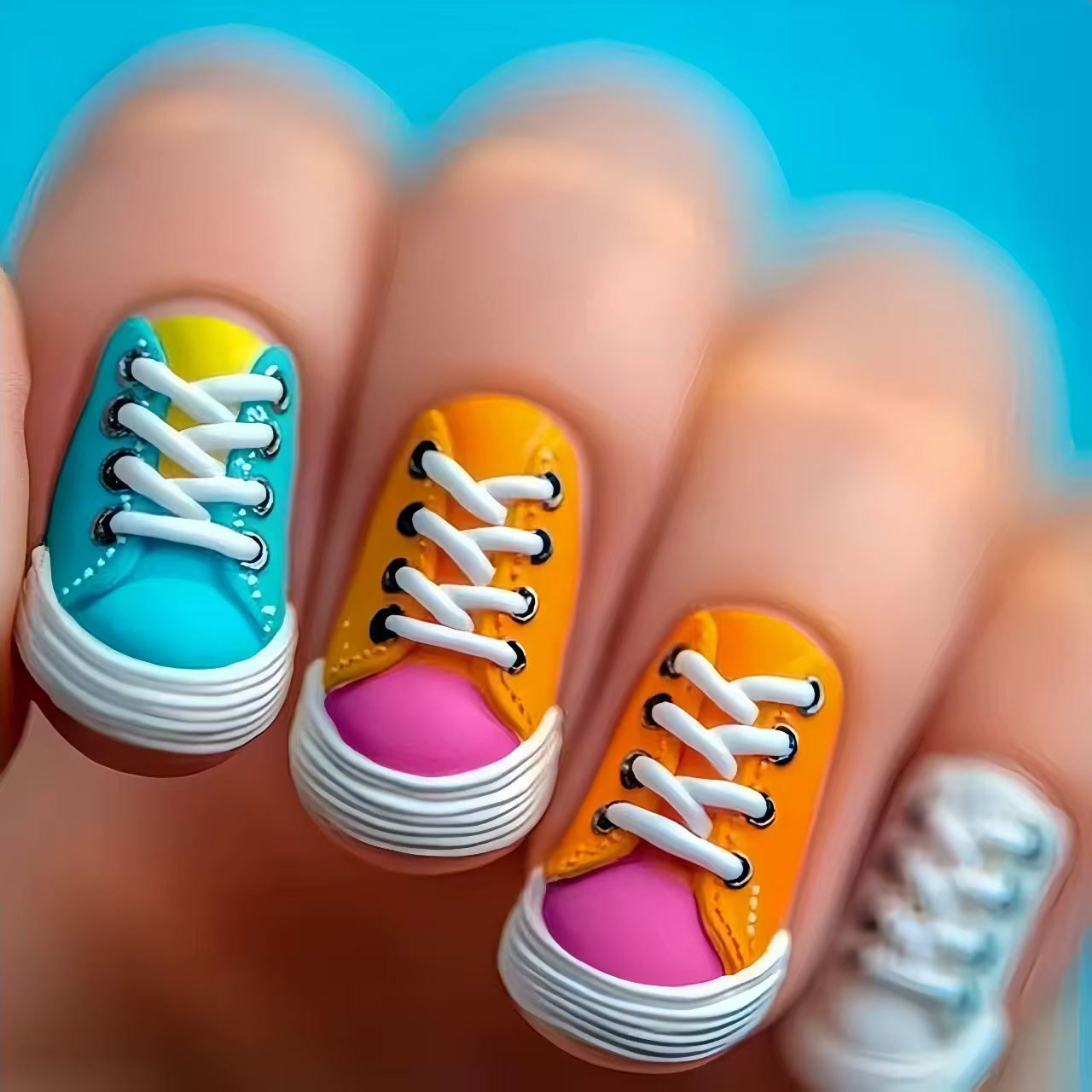 Faux ongles mi-longs pour femmes et filles, jaunes, bleus, roses, oranges, imprimé chaussures Y2K, f