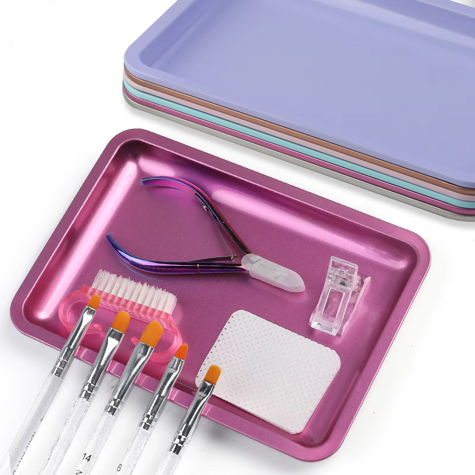 Plateau de rangement carré en acier inoxydable pour cosmétiques, 1 pièce, plaque de manucure pour Na