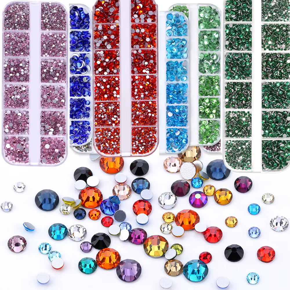 1.5mm-5mm Champagne verre cristal Nail Art gemmes 12 grilles Flatback SS4-SS16 mixte Nail Art strass