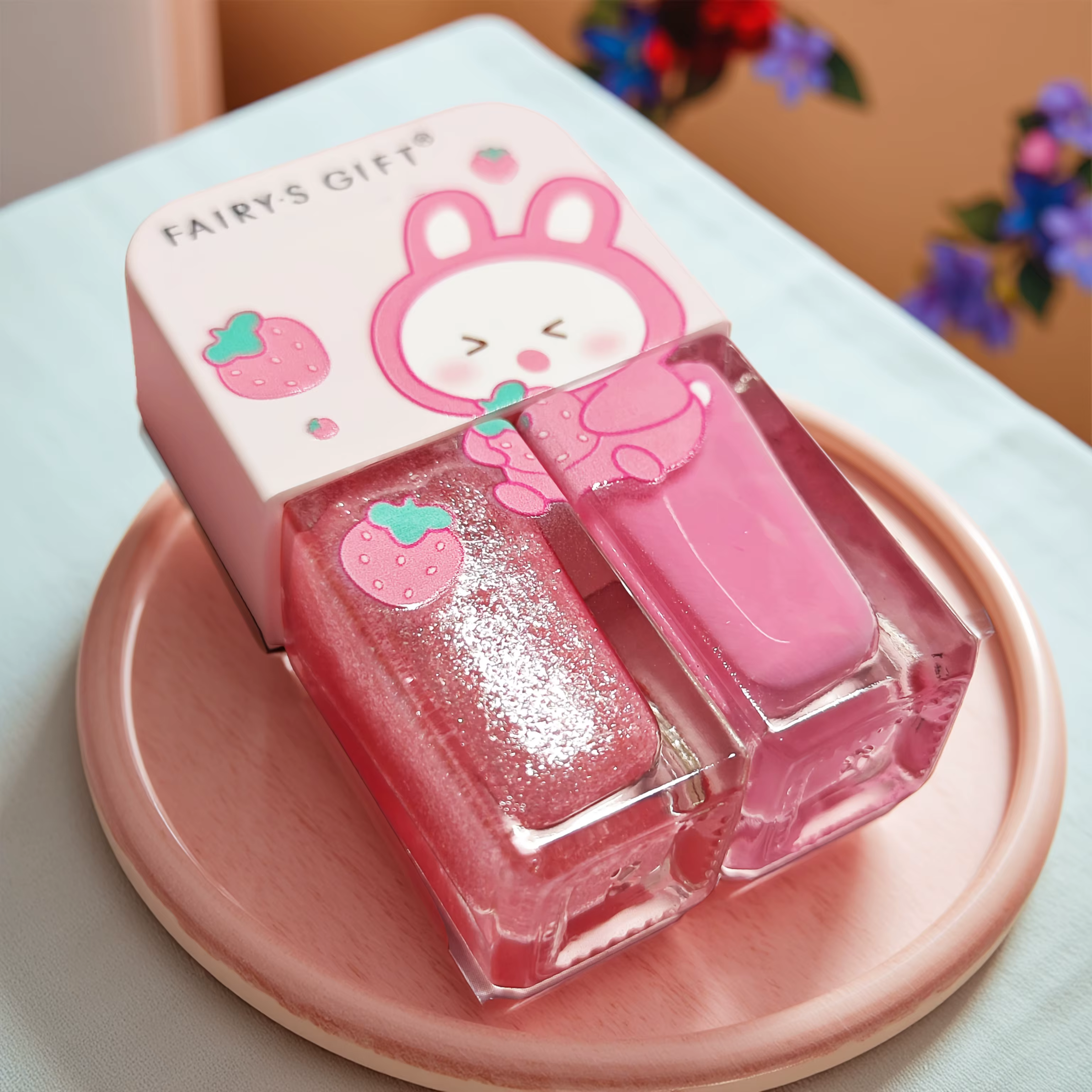 S06 fraise lapin ensemble de 2 bouteilles vernis à ongles sans cuisson séchage rapide longue durée p